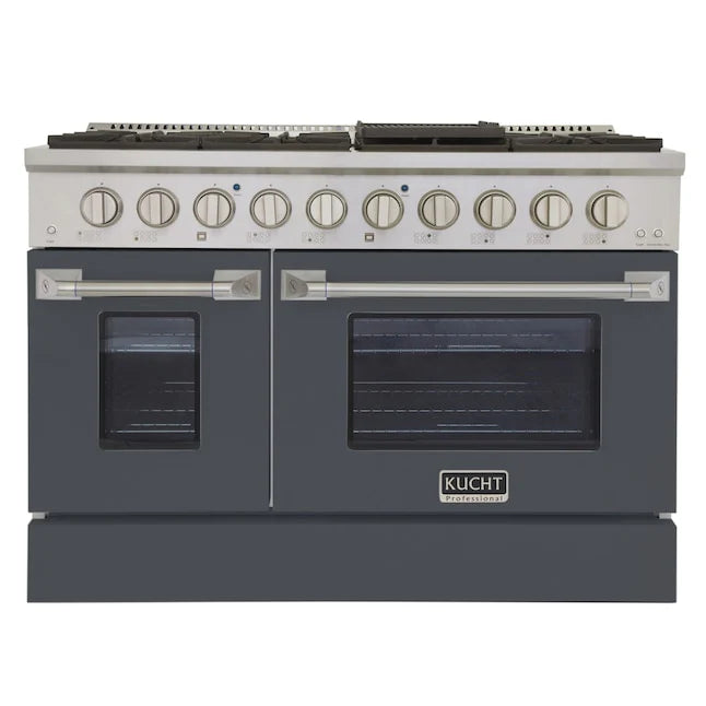 Kucht 48" Gas Range in Stainless Steel with Grey Oven Doors, KNG481-GR