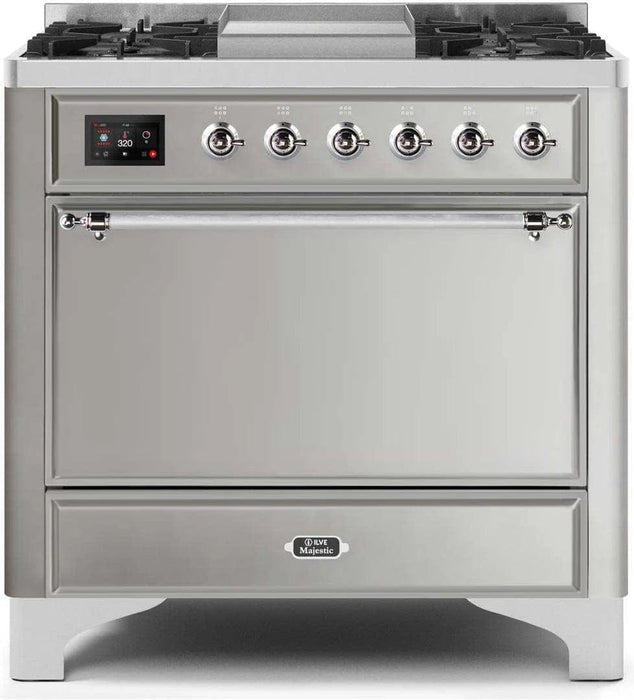 ILVE Majestic II 36" Liquid Propane Dual Fuel Range Stainless Steel Chrome Trim UM09FDQNS3SSCLP