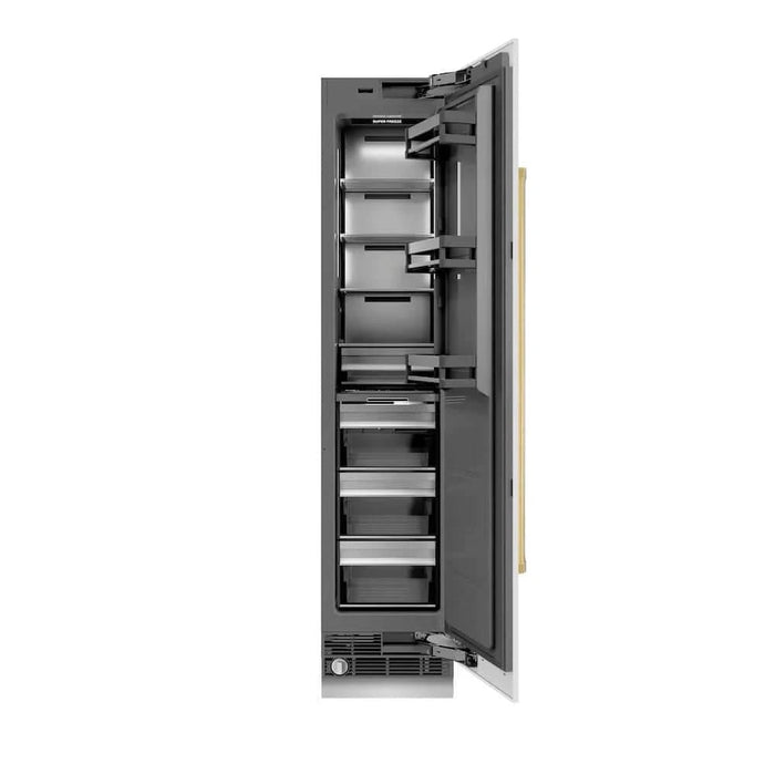 ZLINE 18" Right Hinge Column Freezer White Matte Stainless Steel, Graphite Gray Interior Polished Gold RCFVRZ-WM-18-G