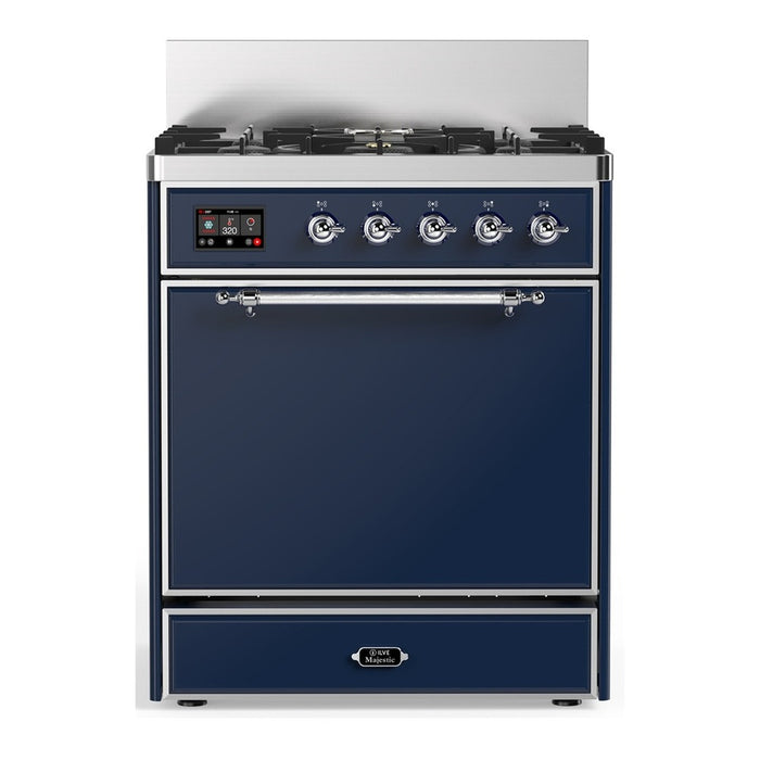 ILVE Majestic III 30" Dual Fuel Range, Midnight Blue Chrome Trim UM30QNR3MBC