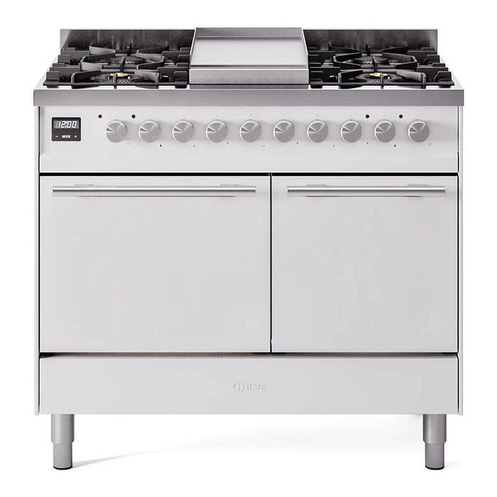 ILVE 40"Professional Plus Dual Fuel Range, White UPD40FQMPWH