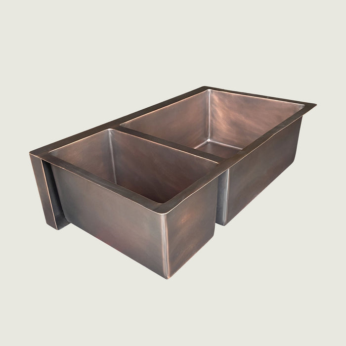 Nauxus Doble Bowl Handcrafted Custom Copper Farmhouse Kitchen Sink - FMHK06-NX