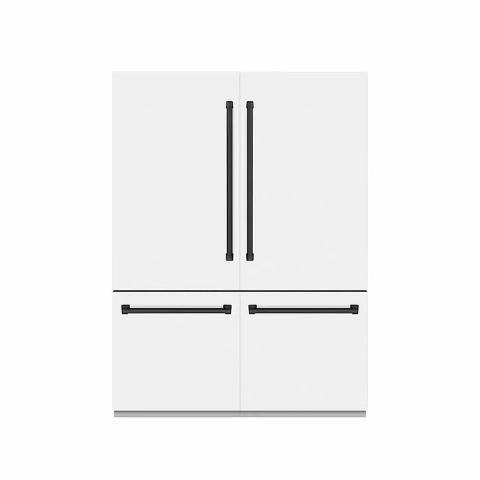 ZLINE 60" Built-In Bottom Freezer Refrigerator with Water Dispenser, Ice Maker, White Matte, Graphite Gray Interior, Matte Black GRBIVZ-WM-60-MB