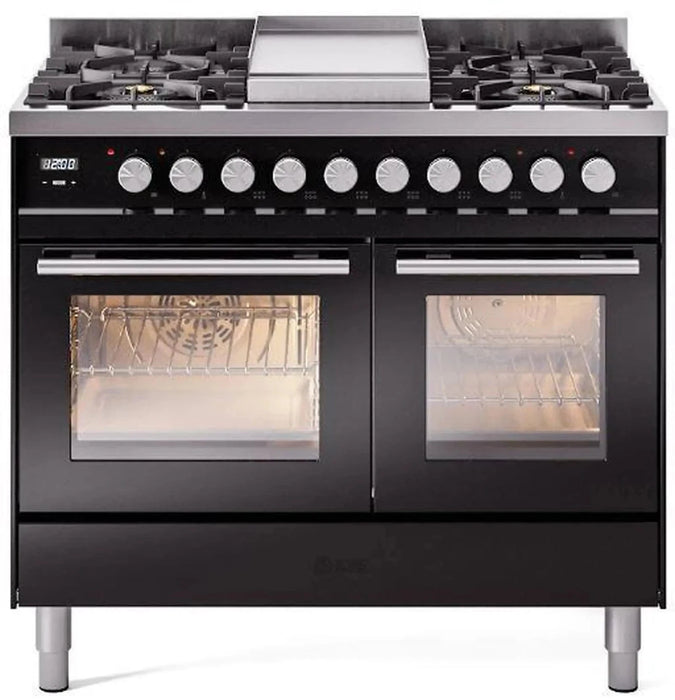 ILVE 40"Professional Plus Liquid Propane Dual Fuel Range, Glossy Black UPD40FWMPBKLP