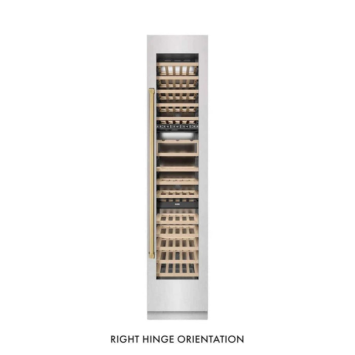 ZLINE 18"Triple Zone 68 Bottle Right Hinge Column Wine Cooler, DuraSnow® Stainless Steel Polished Gold RCWVRZ-SN-18-G