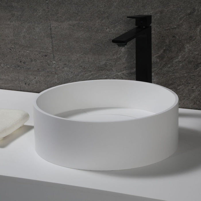 ALFI brand 15" Round White Matte Solid Surface Resin Sink ABRS15R