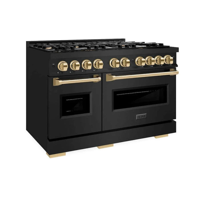 ZLINE 48" Classic Gas Range, Convection Gas Oven Black Stainless Steel, Gold CGRBZ-48-G