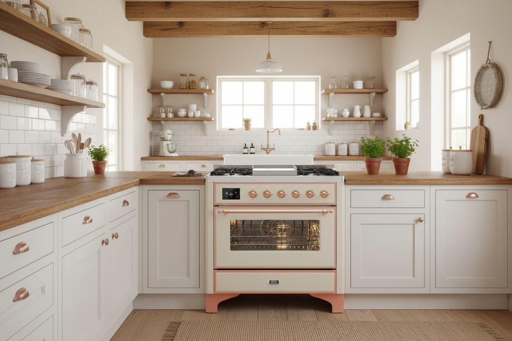 ILVE Majestic II 36" Liquid Propane Dual Fuel Range Antique White Copper Trim UM09FDNS3AWPLP