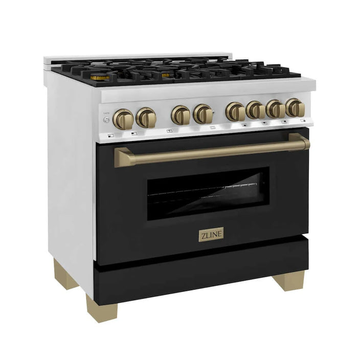 ZLINE 36" Autograph Dual Fuel Range, Black, Bronze, RAZ-BLM-36-CB