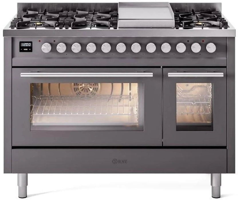 ILVE 48"Professional Plus Dual Fuel Range, Matte Graphite UP48FWMPMG