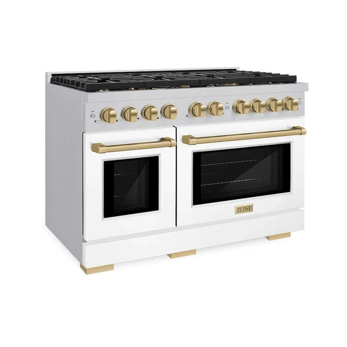 ZLINE 48"Gas Range, Convection Oven White, Champagne Bronze, SGRZ-WM-48-CB