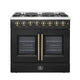 Forno Galiano 36" Fr. Door Dual Fuel Range, Elec. Oven, Black, A.Brass — FFSGS6356-36BLK