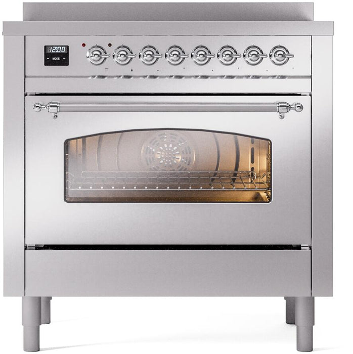 ILVE Nostalgie II 36" Electric Range, Stainless Steel, Chrome Trim UPI366NMPSSC ILVE