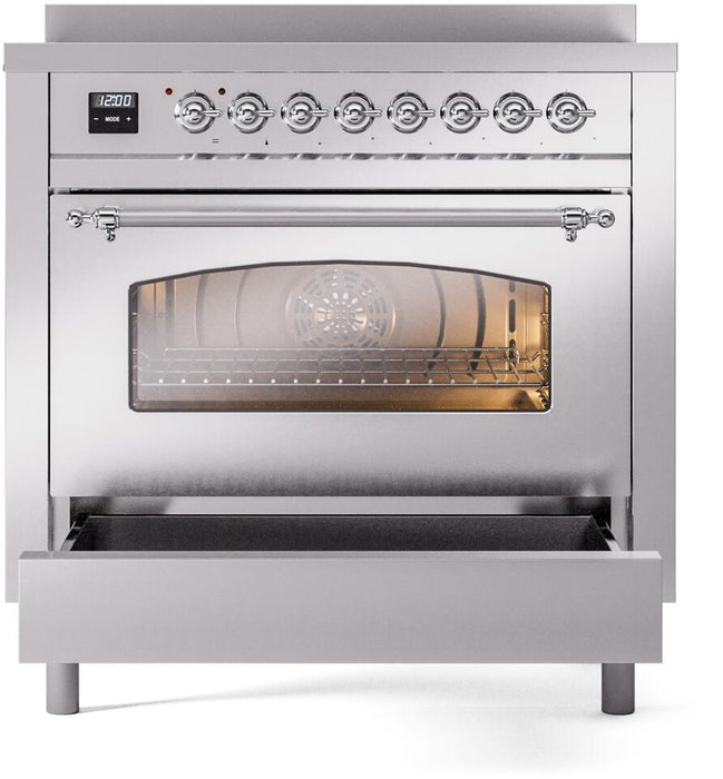 ILVE Nostalgie II 36" Electric Range, Stainless Steel, Chrome Trim UPI366NMPSSC ILVE