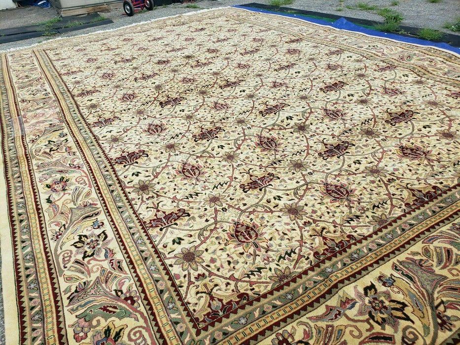 12' X 18' One-of-a-Kind Indian Agra Hand-Knotted Wool Rug Handmade Organic Dyes
