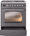 ILVE Nostalgie II 30" Dual Fuel Liquid Propane Range, Matte Graphite, Chrome Trim UP30NMPMGCLP ILVE