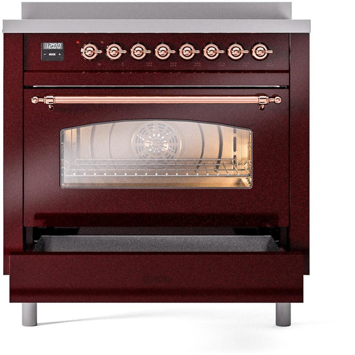 ILVE Nostalgie II 36 " Electric Range, Burgundy, Copper Trim UPI366NMPBUP ILVE