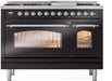 ILVE Nostalgie II 48" Dual Fuel Liquid Propane Range, Glossy Black, Chrome Trim UP48FNMPBKCLP ILVE