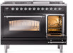 ILVE Nostalgie II 48" Dual Fuel Liquid Propane Range, Glossy Black, Chrome Trim UP48FNMPBKCLP ILVE