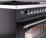 ILVE Nostalgie II 48" Dual Fuel Liquid Propane Range, Glossy Black, Chrome Trim UP48FNMPBKCLP ILVE