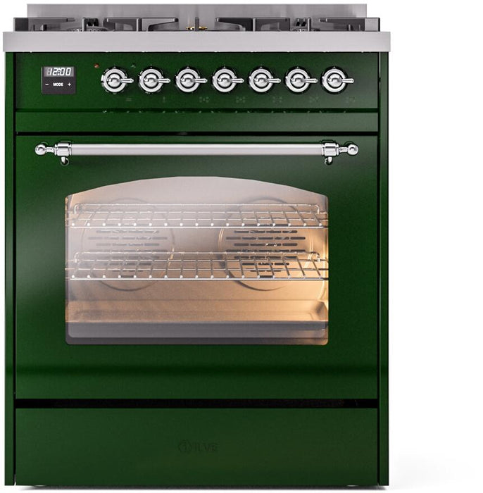 ILVE Nostalgie II 30" Dual Fuel Liquid Propane Range, Emerald Green, Chrome Trim UP30NMPEGCLP ILVE