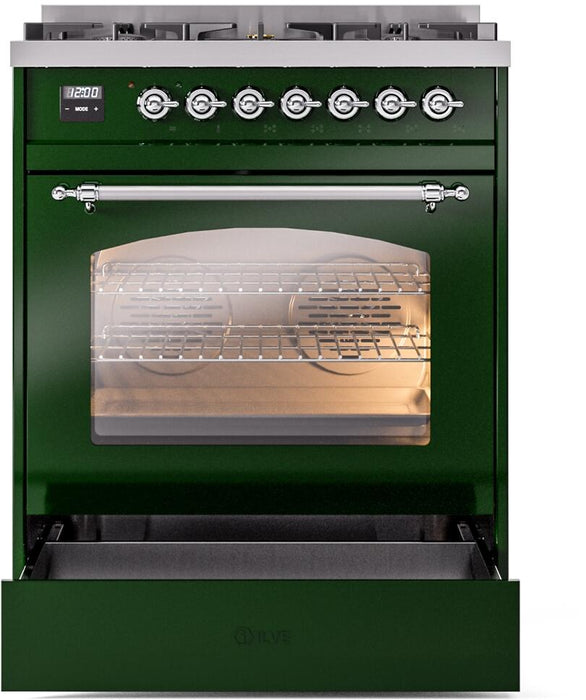 ILVE Nostalgie II 30" Dual Fuel Liquid Propane Range, Emerald Green, Chrome Trim UP30NMPEGCLP ILVE