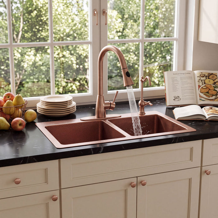 Nauxus Custom Handmade Double Bowl Drop-In Copper Sink DPIK02-NX