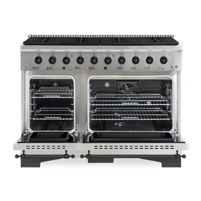 HALLMAN Classico 48" Dual Fuel Range, Stainless Steel, Bronze Trim HCLRDF48BZSS