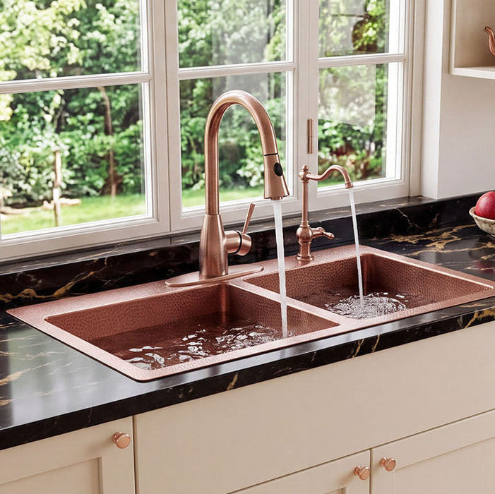 Nauxus Custom Handmade Double Bowl Drop-In Copper Sink DPIK02-NX