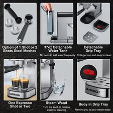CASABREWS Macchina Caffè Macinato, 20 Bar Macchina da Caffè Espresso Manuale e Cappuccino, Per