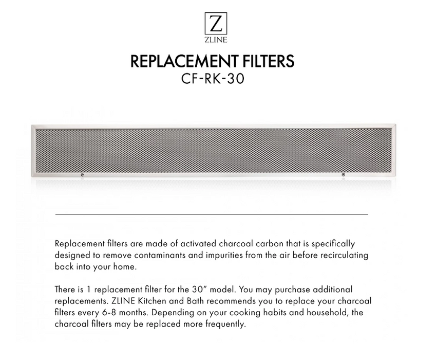 ZLINE Charcoal Filter for 30" Under Cabinet Range Hoods, CF-RK-30