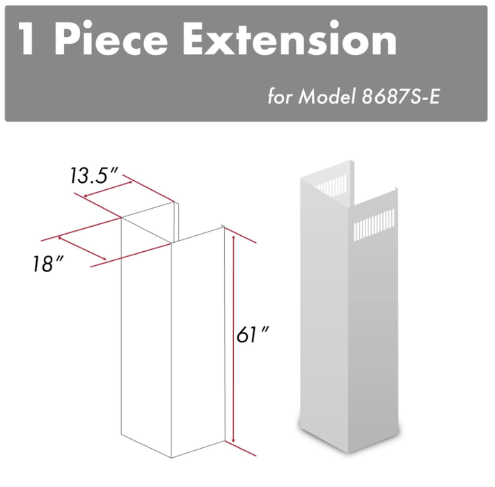 ZLINE 61" Stainless Chimney Extension Ceilings up to 12.5', 8687S-E