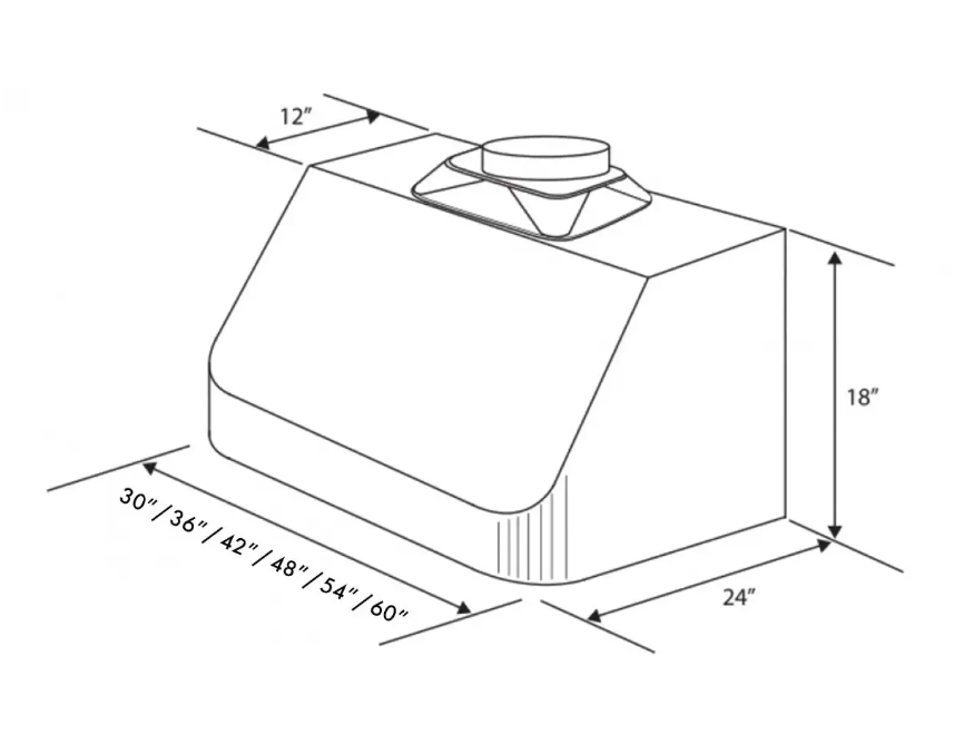 ZLINE 24" Chimney-60" Under Cabinet Hoods, 520/523/527-60-2FTEXT