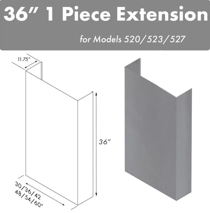 ZLINE 36" Chimney-36" Under Cabinet Range Hoods, 520/523/527-36-3FTEXT