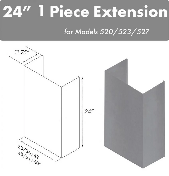 ZLINE 24" Chimney-60" Under Cabinet Hoods, 520/523/527-60-2FTEXT