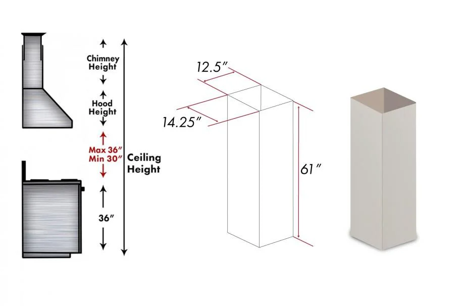 ZLINE 61" Wooden Chimney Extension, Ceilings up to 12.5', KBiTT-E