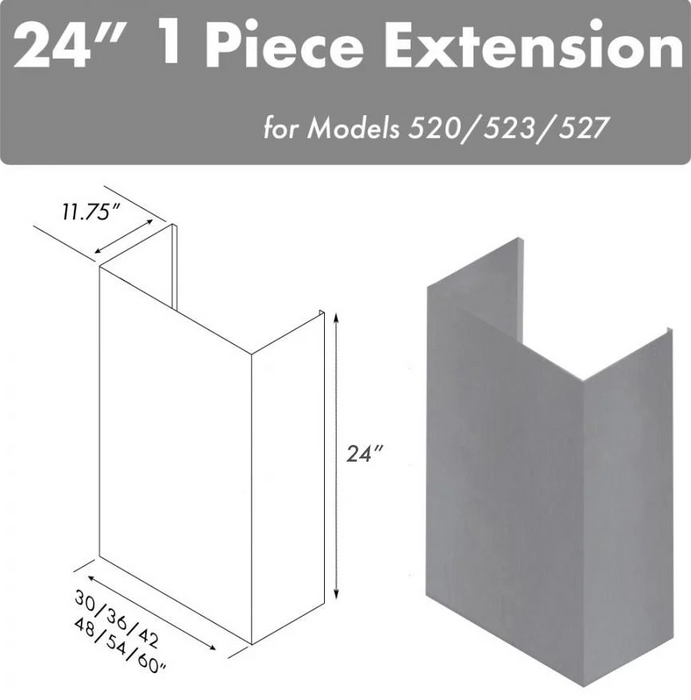 ZLINE 24"Chimney for 42" Under Cabinet Range Hoods, 520/523/527-42-2FTEXT