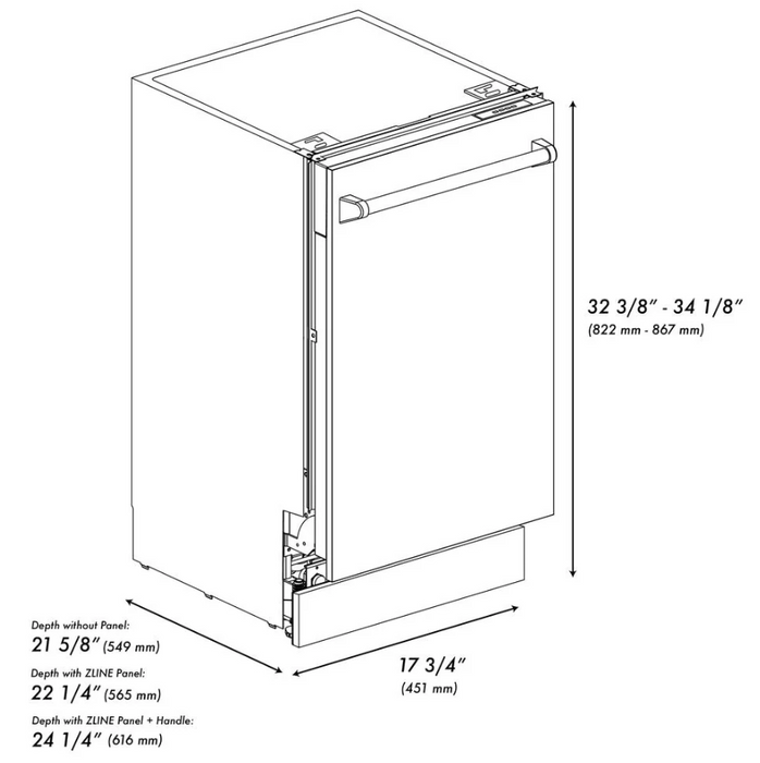 ZLINE Autograph 18" Dishwasher Stainless Door, Black DWVZ-304-18-MB