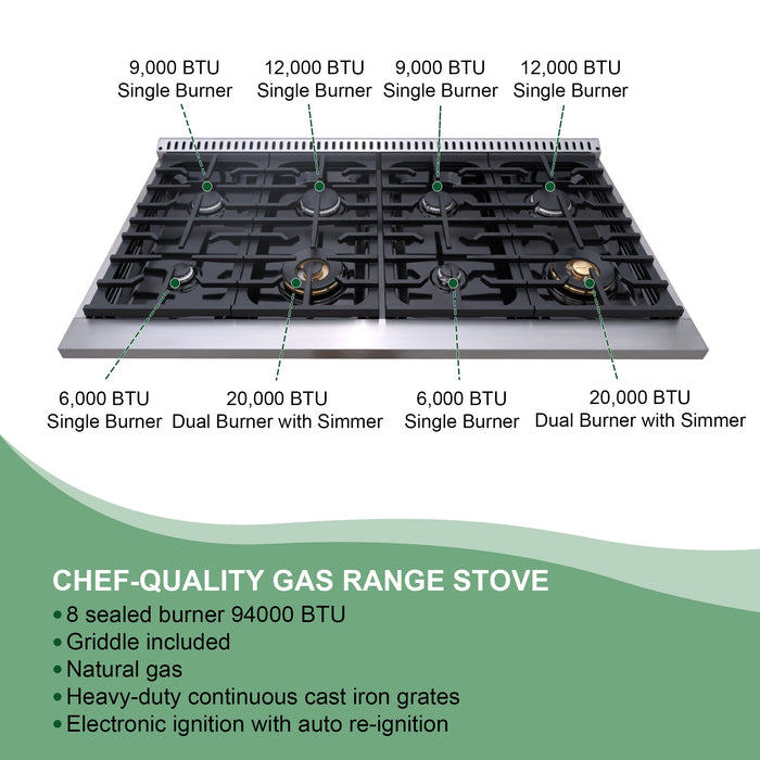 48" Slide-in Freestanding Professional Style Gas Range with 6.7 Cu. Ft. Oven, 8 Burners