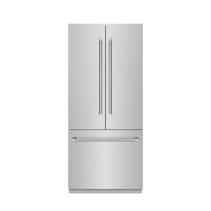ZLINE Autograph Edition 36" French Door Built-In Bottom Freezer Refrigerator, Water Dispenser, Ice Maker, Stainless Steel, Stainless Steel Interior, Helix Handles SRBIVZ-30436KCB