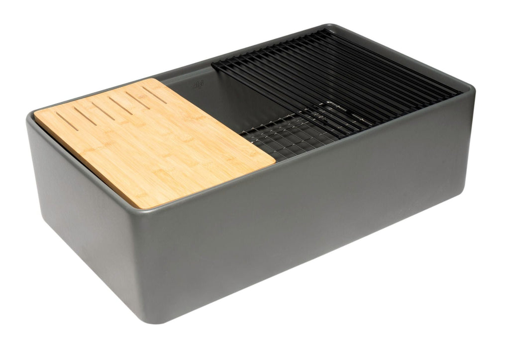 ALFI Brand 33" Smooth Apron Workstation Step Rim Fireclay Farm Sink  ABFS3320S