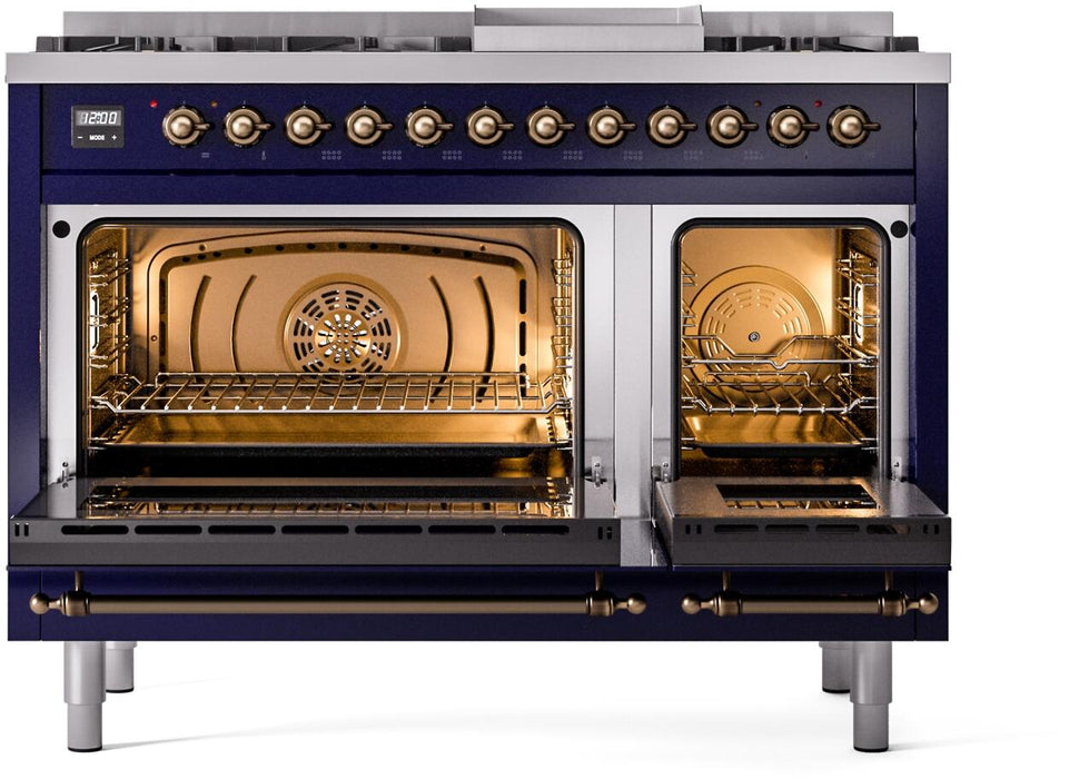 ILVE Nostalgie II 48" Dual Fuel Liquid Propane Range, Blue, Bronze Trim UP48FNMPMBBLP ILVE