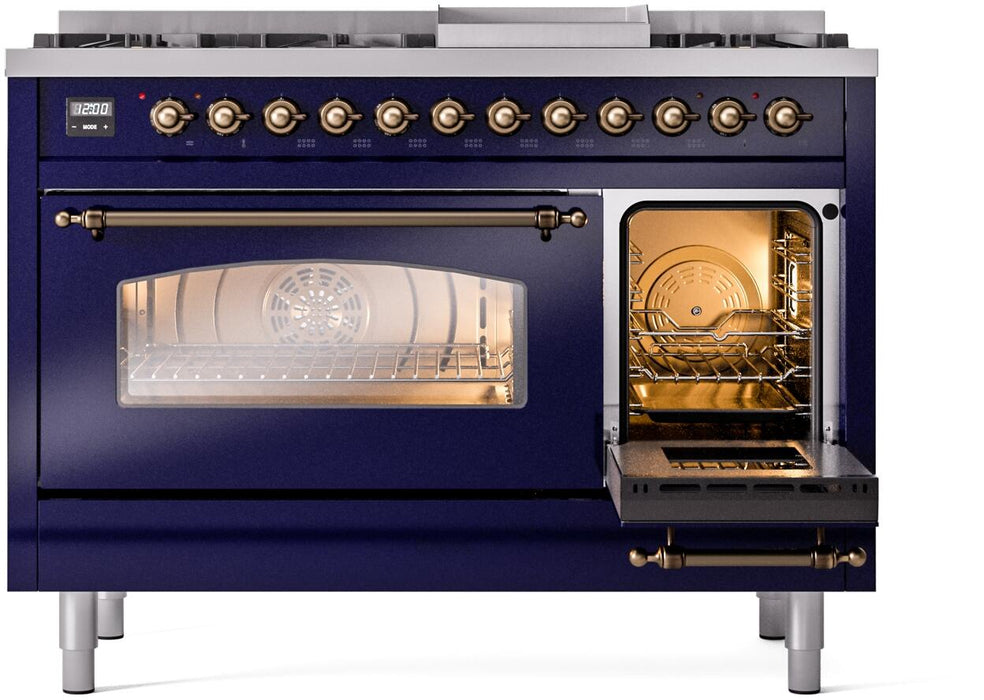 ILVE Nostalgie II 48" Dual Fuel Liquid Propane Range, Blue, Bronze Trim UP48FNMPMBBLP ILVE