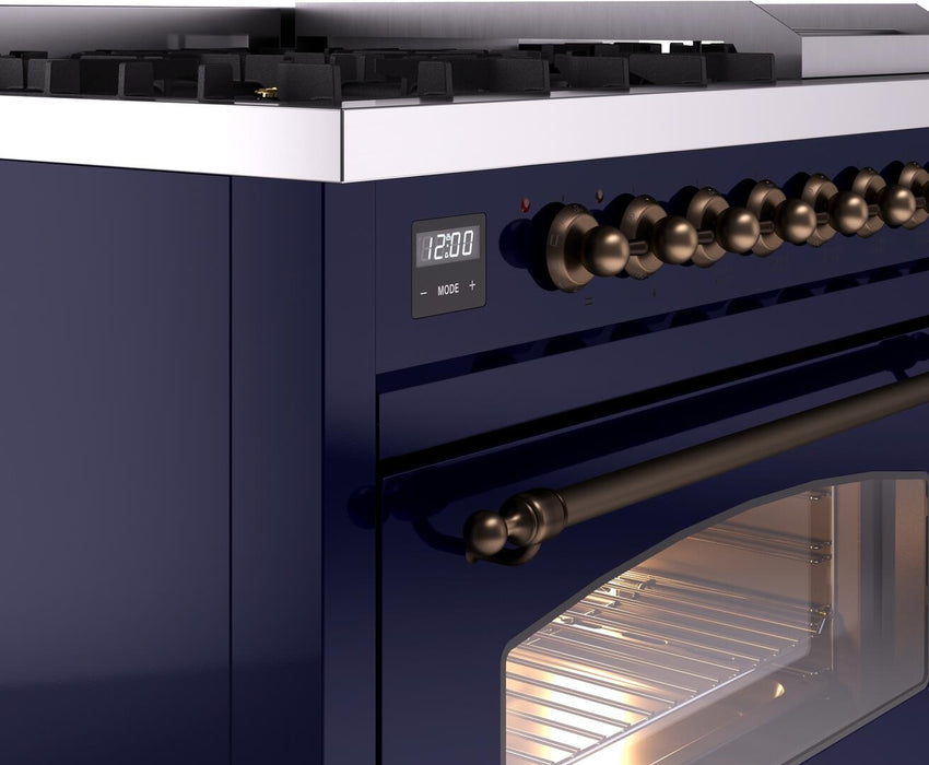 ILVE Nostalgie II 48" Dual Fuel Liquid Propane Range, Blue, Bronze Trim UP48FNMPMBBLP ILVE