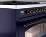 ILVE Nostalgie II 48" Dual Fuel Natural Gas Range, Blue, Bronze Trim UP48FNMPMBB - Farmhouse Kitchen and Bath