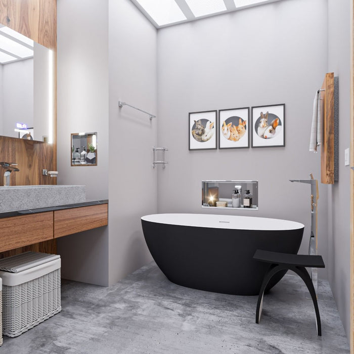 ALFI brand 59" White Oval Solid Surface Resin Soaking Bathtub AB9975