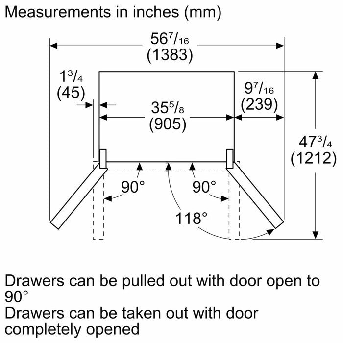 Bosch 36" Freestanding French Door Bottom Mount Smart Refrigerator, B36FD10ENS