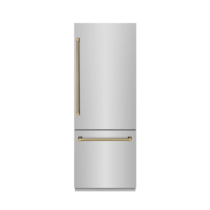 ZLINE Autograph Edition 30" Built-In Bottom Freezer Refrigerator, Water Dispenser, Ice Maker, Stainless Steel, Graphite Gray Interior,Helix Handles GRBIVZ-30430KCB