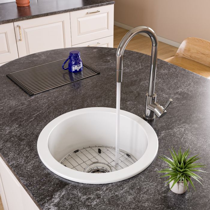ALFI brand Round 18" Undermount / Drop In Fireclay Prep Sink ABF1818R
