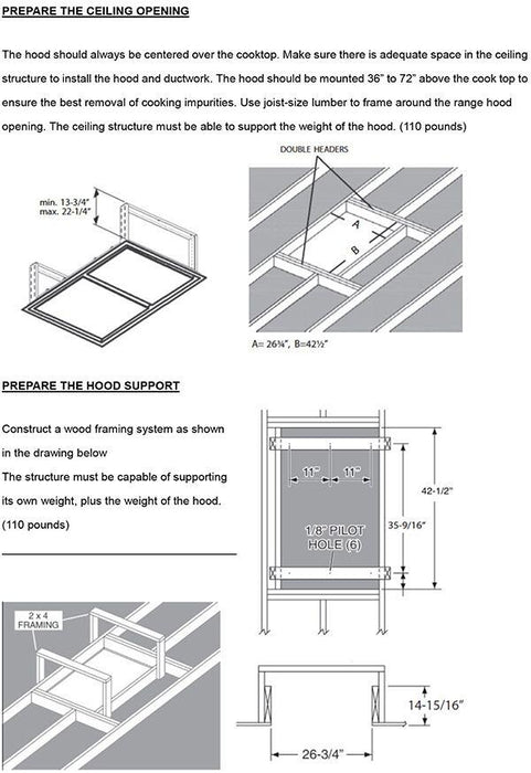 Forno 44-Inch Ceiling Range Hood in Stainless Steel FRHRE5312-44 Forno